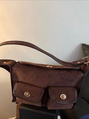 Source Unknown Brown Suede Shoulder Bag with Dual Front Pockets
